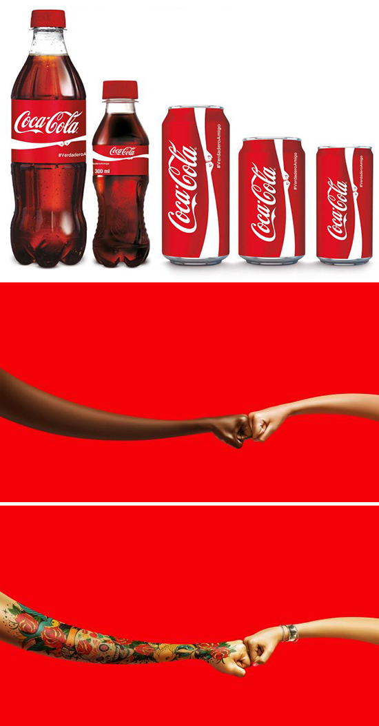 コカコーラの販促キャンペーン。拳を合わせる「FistBump」のシルエットで、「人種や国籍を超えて真の友情を」と提案しています。＜メキシコ＞