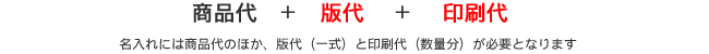 名入れには商品代のほか、版代（一式）と印刷代（数量分）が必要となります