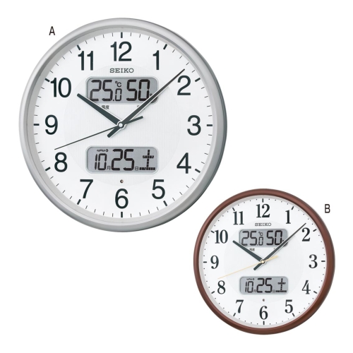 ノベルティ：＜記念時計 名入れ1個～＞セイコー カレンダー・温度・湿度計付電波掛時計
