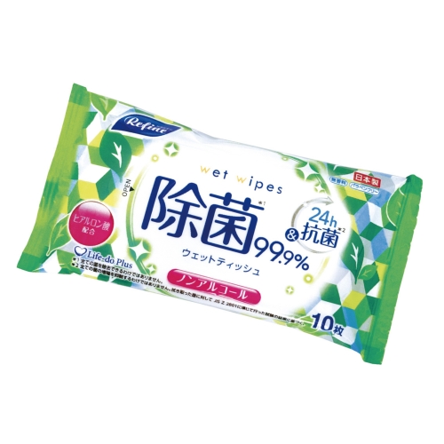ノベルティ：リファインノンアルコール除菌 ポケットウェットティッシュ10枚1P
