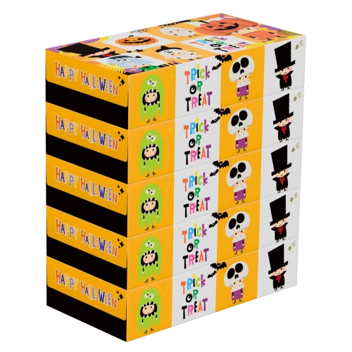 ノベルティ：ハッピーハロウィンBOXティッシュ100W 5P