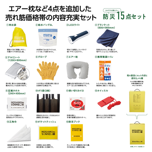 ノベルティ：[非常持出しセット] モシモニソナエル 防災15点 箱入セット