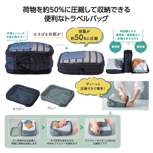 ノベルティ：[トラベル用品] ツアライズ 両面開く！トラベル圧縮バッグ