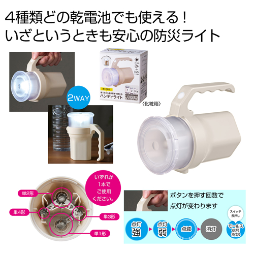 ノベルティ:備えて安心 単1形から単4形まで使えるハンディライト