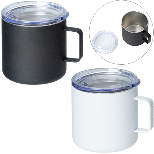 ノベルティ マグカップ ダブルウォールステンレスマグ 蓋付き 330ml 黒 H 販促ノベルティ卸売りセンター スマホ版