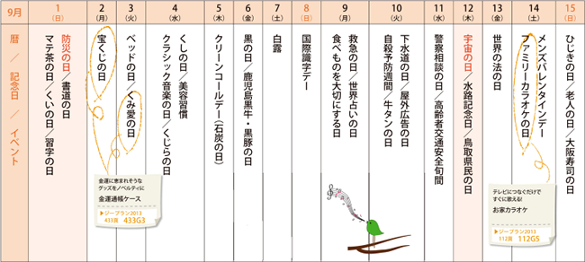 2013年9月の記念日をまとめてみました（前半）