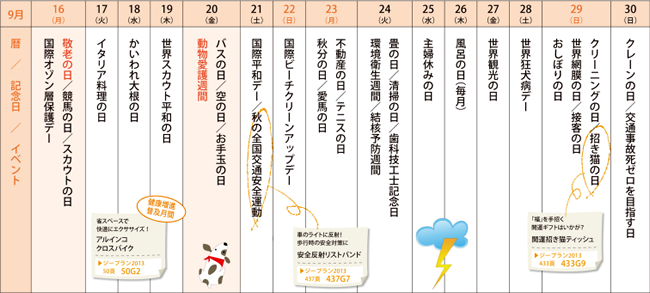 2013年9月の記念日をまとめてみました（前半）