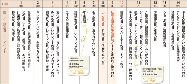 2013年11月の記念日をまとめてみました（前半）