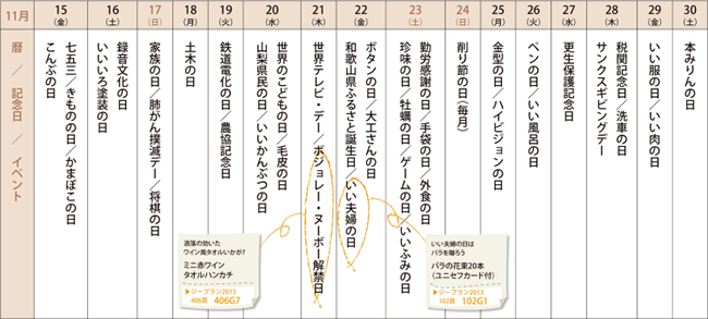 2013年11月の記念日をまとめてみました（前半）