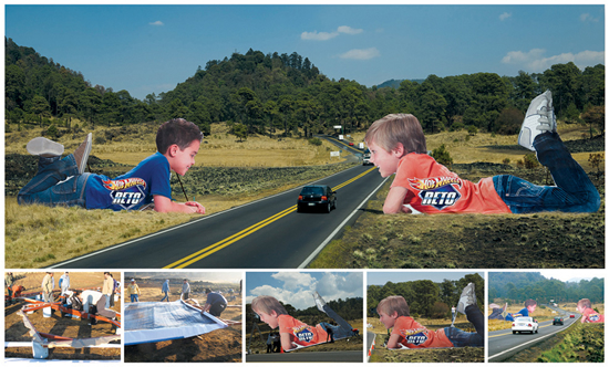 ホットウィール（男の子用おもちゃ）の屋外広告。実際に走る高速道路上の車を子供用玩具に見立てたようですね。＜メキシコ＞