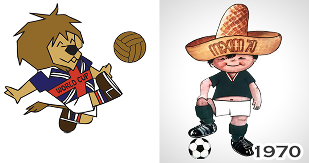 1966年 イギリス マスコット：World Cup Willie、1970年 メキシコ マスコット：John