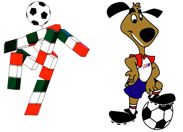 1990年 イタリア マスコット：Ciao、1994年 アメリカ マスコット：Striker, the World Cup pup