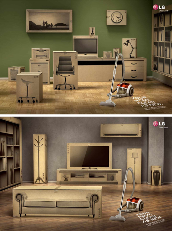 掃除機（LG）の販促用ポスター。全ての家具さえも真新しくなる様子は、優れた吸引性能を表現しているようです。＜ブラジル＞