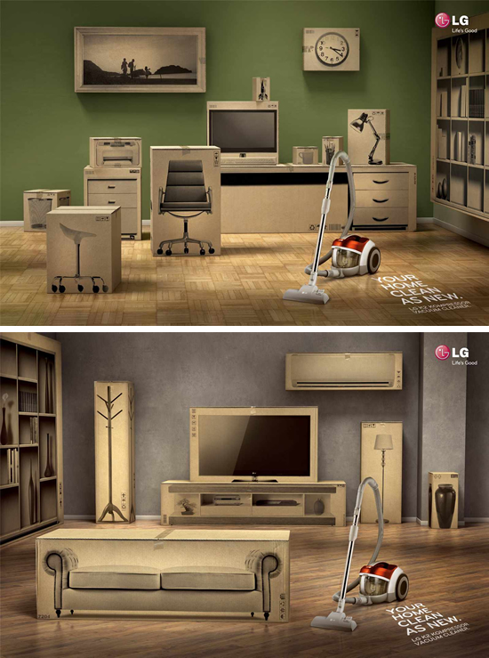 掃除機(LG)の販促用ポスター。全ての家具さえも真新しくなる様子は、優れた吸引性能を表現しているようです。<ブラジル>