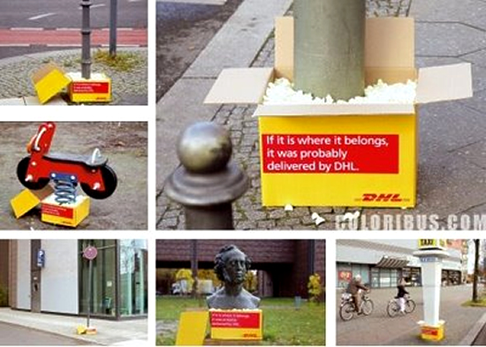 国際物流会社（DHL）の屋外広告。街に溢れる多くの物が、DHLで輸送されているそうです。＜米国＞