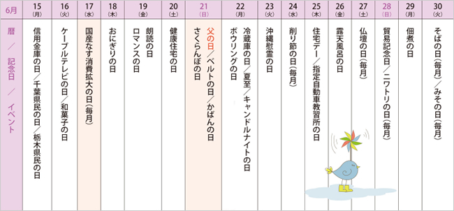 来月の記念日を調べてみました＜2015年6月後半＞