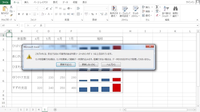 <エクセル> リンクエラーの警告文を表示させない方法